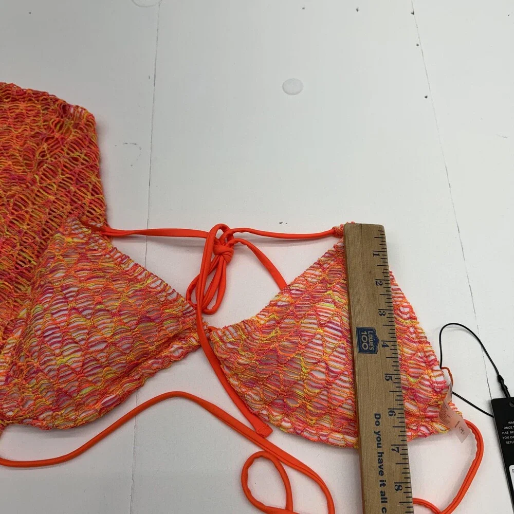Fashion Nova Bikini Swimsuit Set Womens XL Orange Crochet 3 Piece Lined Stretch